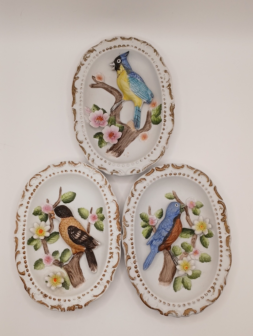 3 Vintage 3D Norleans Taiwan Bird Wall Plaques